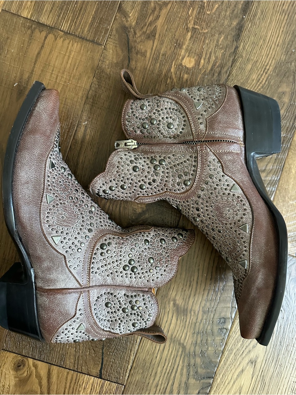 Old Gringo Ariel Dion Studded Western Ankle Boots Brown Leather Size 7 - Picture 4 of 14